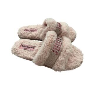 Juicy Couture soft pink fuzzy slippers sz L 9/10 warm cozy